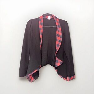 Plaid Trim Black Women's Jacket